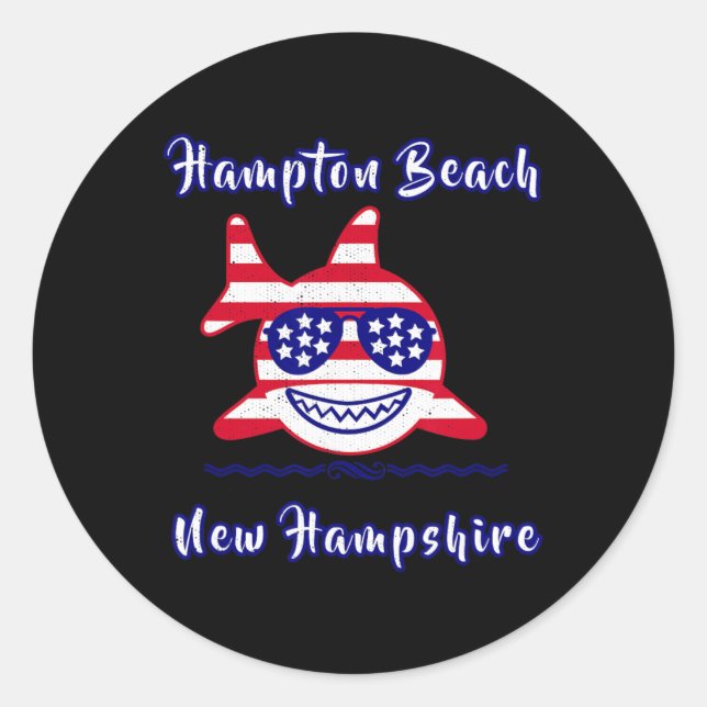 Hampton Beach New Hampshire Patriotic Usa Flag Whi Classic Round Sticker (Front)