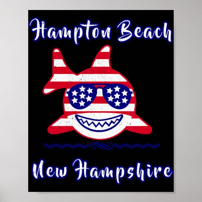 Hampton Beach New Hampshire Patriotic Usa Flag Whi Poster (Front)