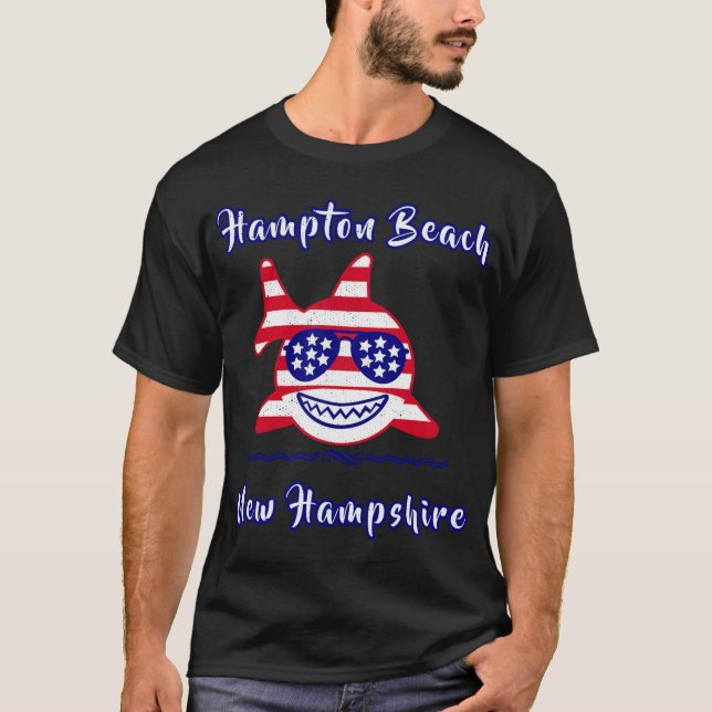 Hampton Beach New Hampshire Patriotic Usa Flag Whi T-Shirt (Front)