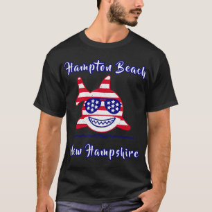 Hampton Beach New Hampshire Patriotic Usa Flag Whi T-Shirt