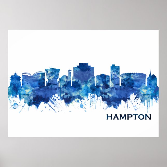 Hampton Virginia Skyline Blue Poster (Front)