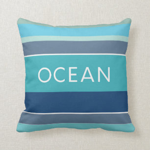 Hamptons Beach House Ocean Blue Striped Cushion