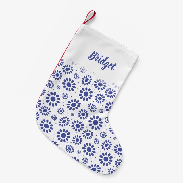 Hampton's Blue White Boho Daisy Patterned Small Christmas Stocking (Front (Hanging))