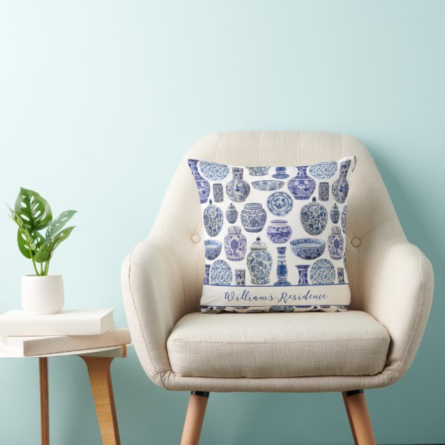 Hamptons Chinoiserie Ginger Jars Patterned Cushion (Chair)