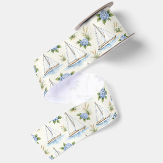 Hamptons Sailboat Blue Hydrangea Coastal Satin Ribbon