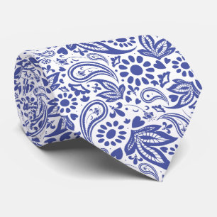 Hampton's Style Blue White Paisley Patterned Tie