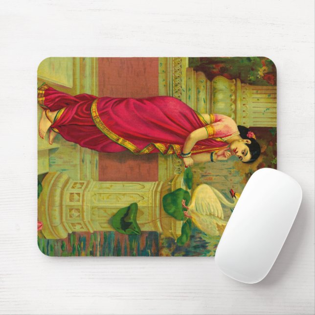 Hamsa and Damayanti by Raja Ravi Varma Mouse Mat (With Mouse)