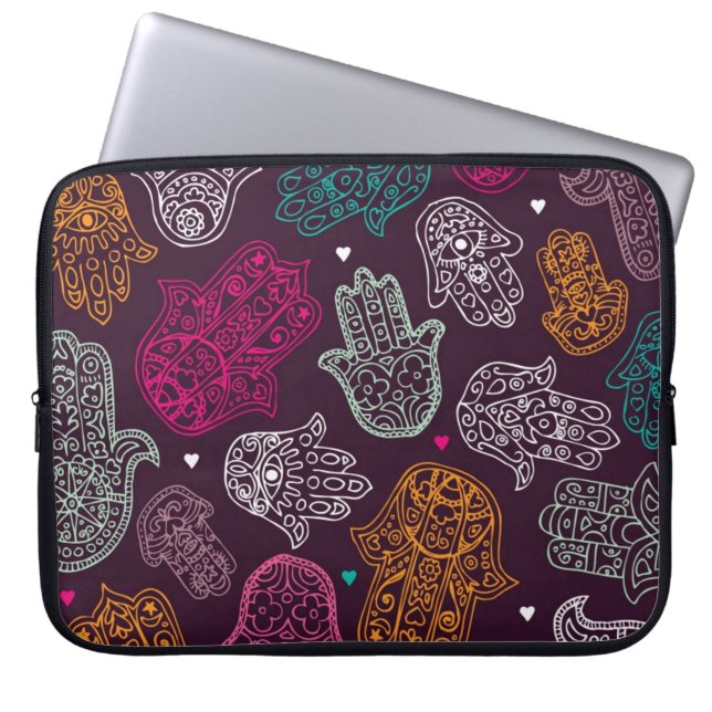 Hamsa arabic oriental hand of fatima art laptop sleeve (Front)