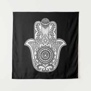 Hamsa Design Black Backdrop Tapestry