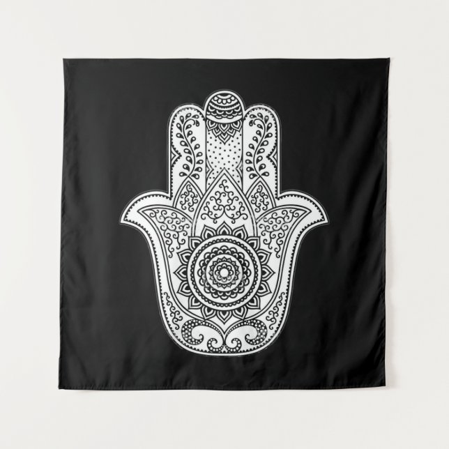 Hamsa Design Black Backdrop Tapestry (Front)