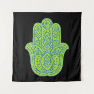 Hamsa Design Green & Black Backdrop Tapestry