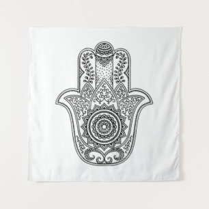 Hamsa Design White Backdrop Tapestry