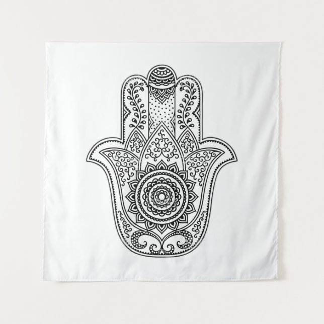 Hamsa Design White Backdrop Tapestry (Front)