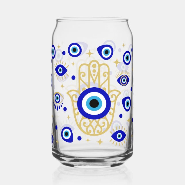 Hamsa Evil Eye   Can Glass (Front)