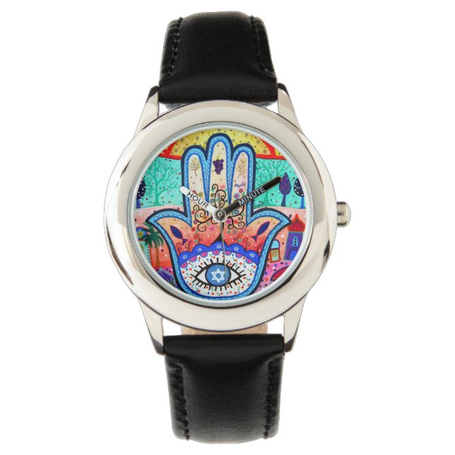Hamsa Evil Eye Judaica Watch (Front)