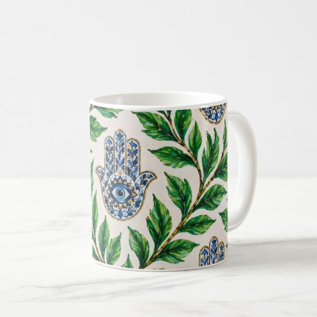 Hamsa Eye Botanical Coffee Mug (Front Right)
