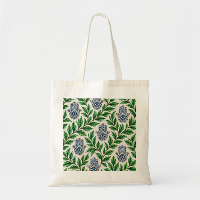 Hamsa Eye Botanical Tote Bag (Front)