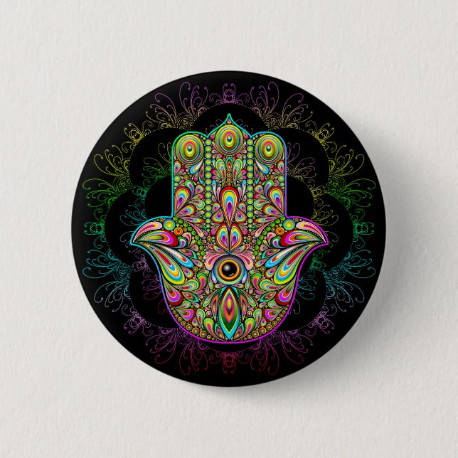 Hamsa Fatma Hand Psychedelic Art 6 Cm Round Badge (Front)