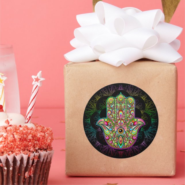 Hamsa Fatma Hand Psychedelic Art Classic Round Sticker (Party)
