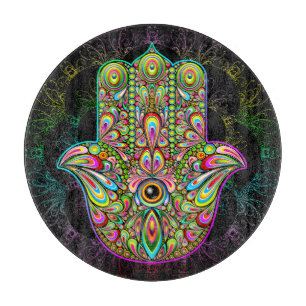 Hamsa Fatma Hand Psychedelic Art Cutting Board