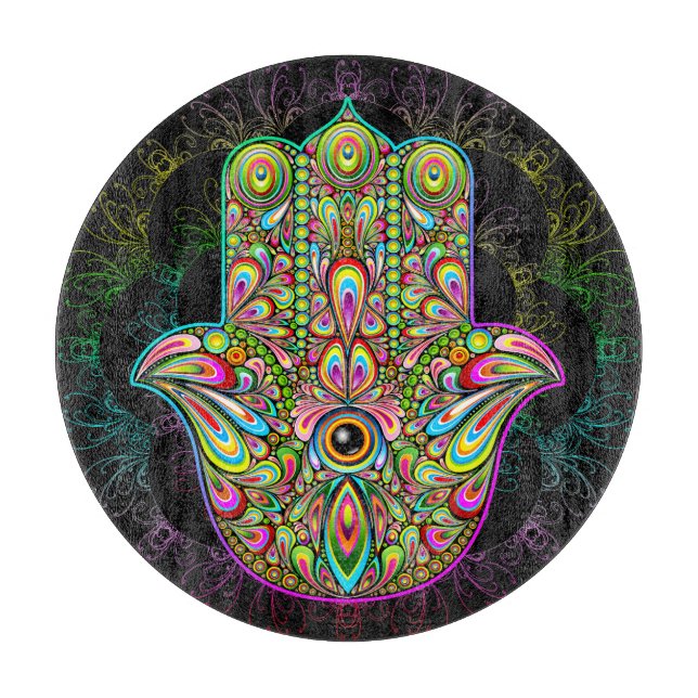 Hamsa Fatma Hand Psychedelic Art Cutting Board (Front)