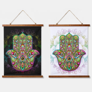 Hamsa Fatma Hand Psychedelic Art Hanging Tapestry
