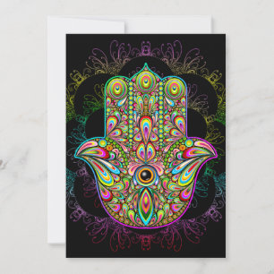 Hamsa Fatma Hand Psychedelic Art Holiday Card