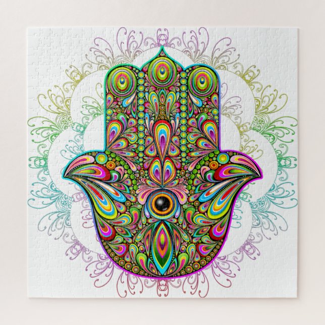 Hamsa Fatma Hand Psychedelic Art Jigsaw Puzzle (Vertical)