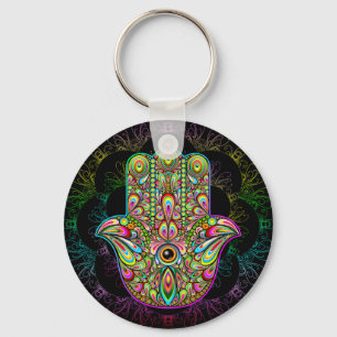 Hamsa Fatma Hand Psychedelic Art Key Ring