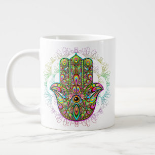Hamsa Fatma Hand Psychedelic Art Large Coffee Mug