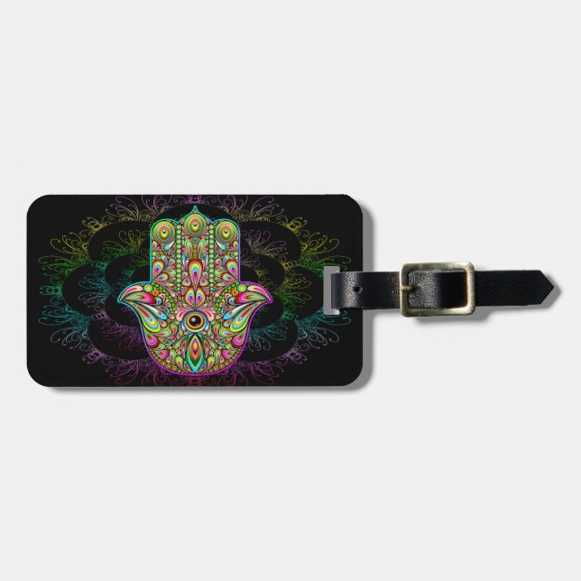 Hamsa Fatma Hand Psychedelic Art Luggage Tag (Front Horizontal)