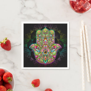 Hamsa Fatma Hand Psychedelic Art Napkin