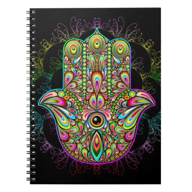 Hamsa Fatma Hand Psychedelic Art Notebook (Front)