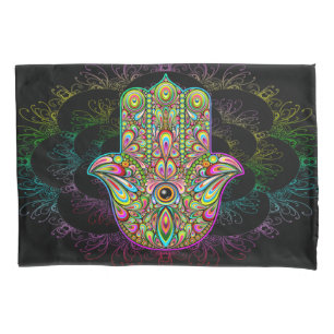 Hamsa Fatma Hand Psychedelic Art Pillowcase