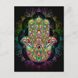 Hamsa Fatma Hand Psychedelic Art Postcard