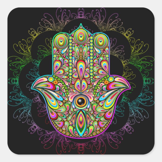 Hamsa Fatma Hand Psychedelic Art Square Sticker (Front)
