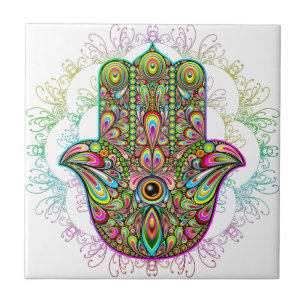 Hamsa Fatma Hand Psychedelic Art Tile