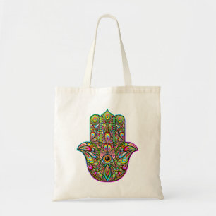 Hamsa Fatma Hand Psychedelic Art Tote Bag