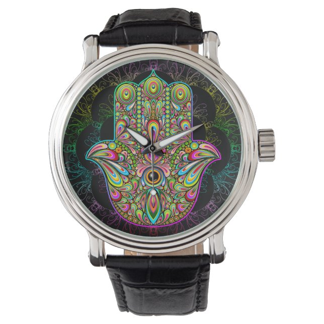 Hamsa Fatma Hand Psychedelic Art Watch (Front)