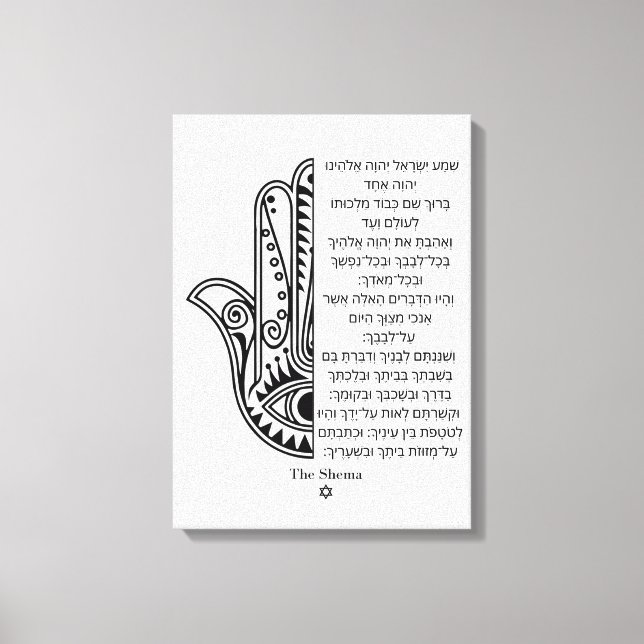 Hamsa hand and Shema Prayer Hebrew wrapped canvas (Front)