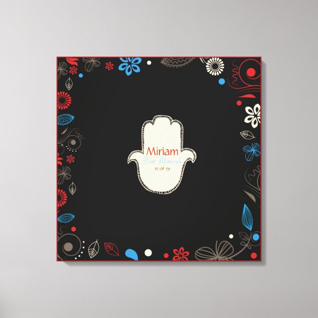 HAMSA HAND Bat Mitzvah Sign-In Memory Board Canvas Print (Front)