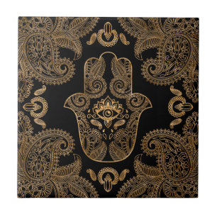 Hamsa Hand Black and gold Ornament Tile