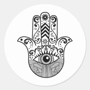Hamsa Hand Black and White Classic Round Sticker