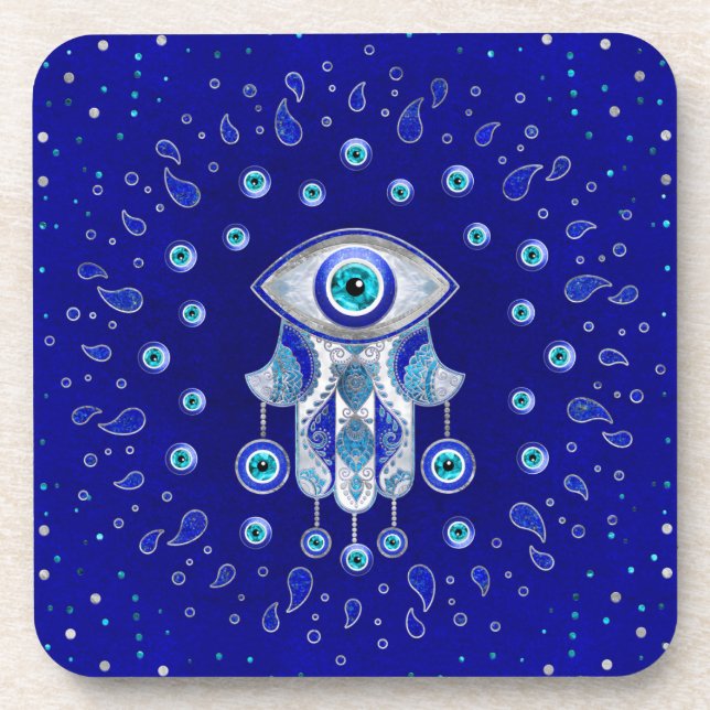 Hamsa Hand -Evil Eye Amulet Coaster (Front)