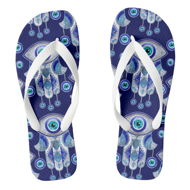 Hamsa Hand -Evil Eye Pattern Flip Flops (Footbed)