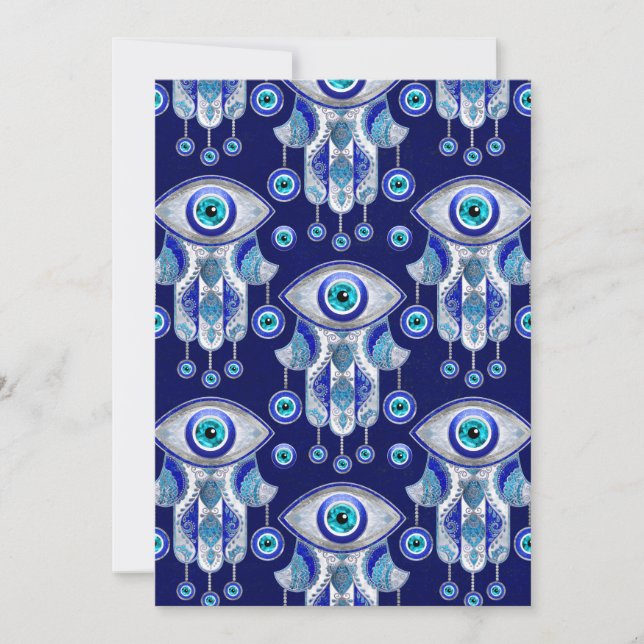 Hamsa Hand -Evil Eye Pattern Holiday Card (Front)