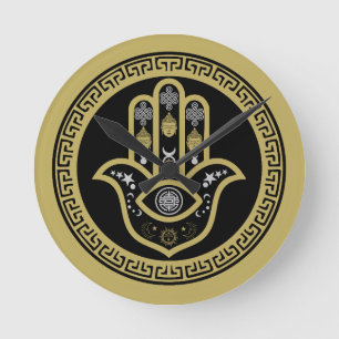 Hamsa Hand Evil Eye Protection Round Clock