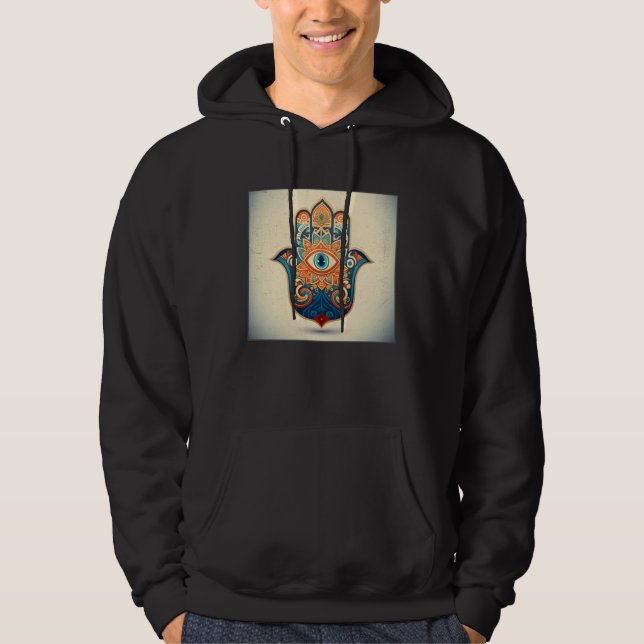Hamsa Hand Eye Illustration Lucky Unique Palm Wome Hoodie (Front)