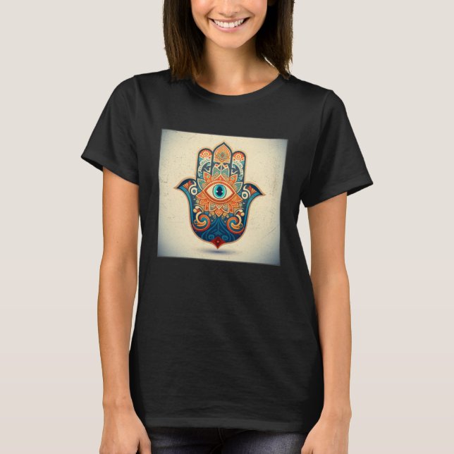 Hamsa Hand Eye Illustration Lucky Unique Palm Wome T-Shirt (Front)