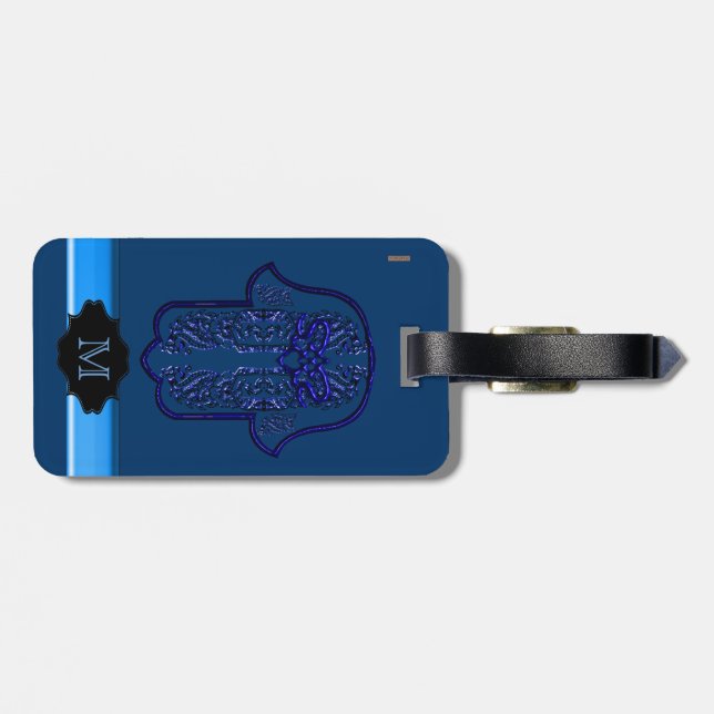 Hamsa Hand feat: Heart (Blue) Luggage Tag (Back Horizontal)